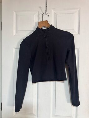 Sunday Best Black Cropped Half-Zip Mock Neck Top